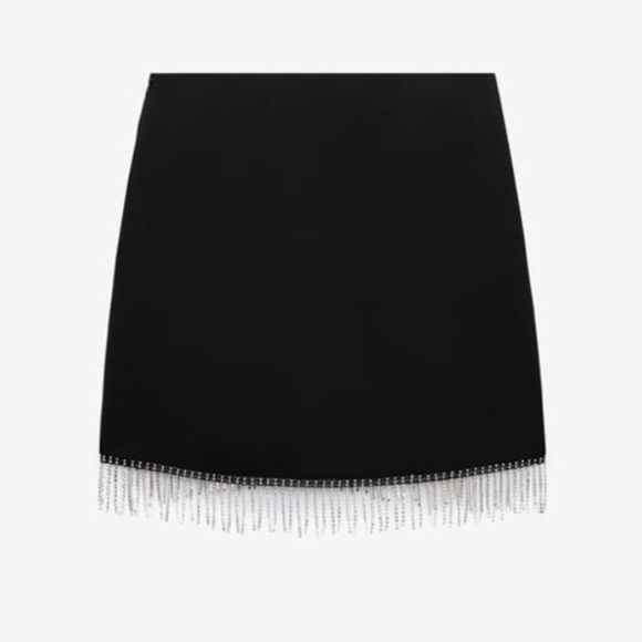 NWT Zara black mini skirt with silver rhinestone fringe detail - Picture 7 of 9
